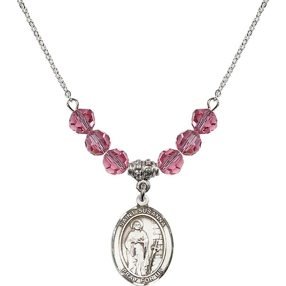 Sterling Silver Saint Susanna Birthstone Necklace with Rose Beads - 8280