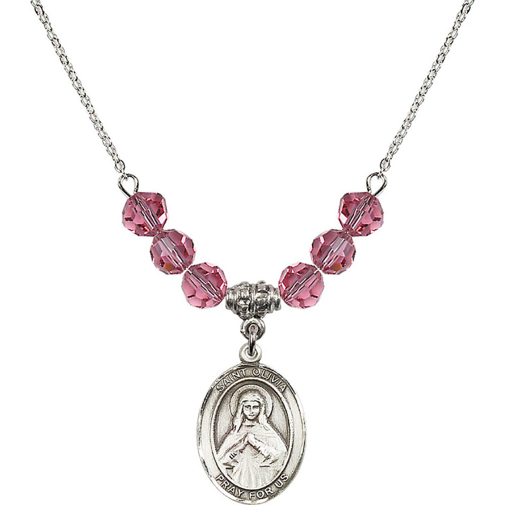 Sterling Silver Saint Olivia Birthstone Necklace with Rose Beads - 8312