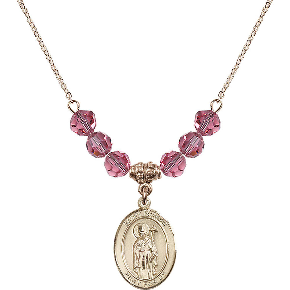 14kt Gold Filled Saint Ronan Birthstone Necklace with Rose Beads - 8315