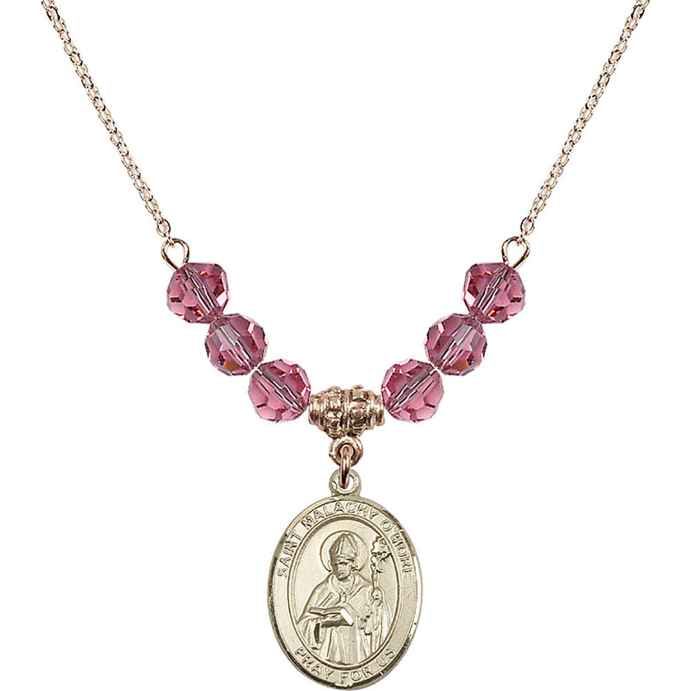 14kt Gold Filled Saint Malachy O'More Birthstone Necklace with Rose Beads - 8316