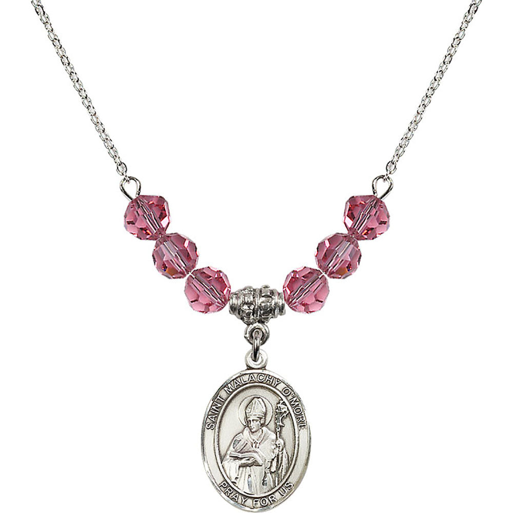 Sterling Silver Saint Malachy O'More Birthstone Necklace with Rose Beads - 8316