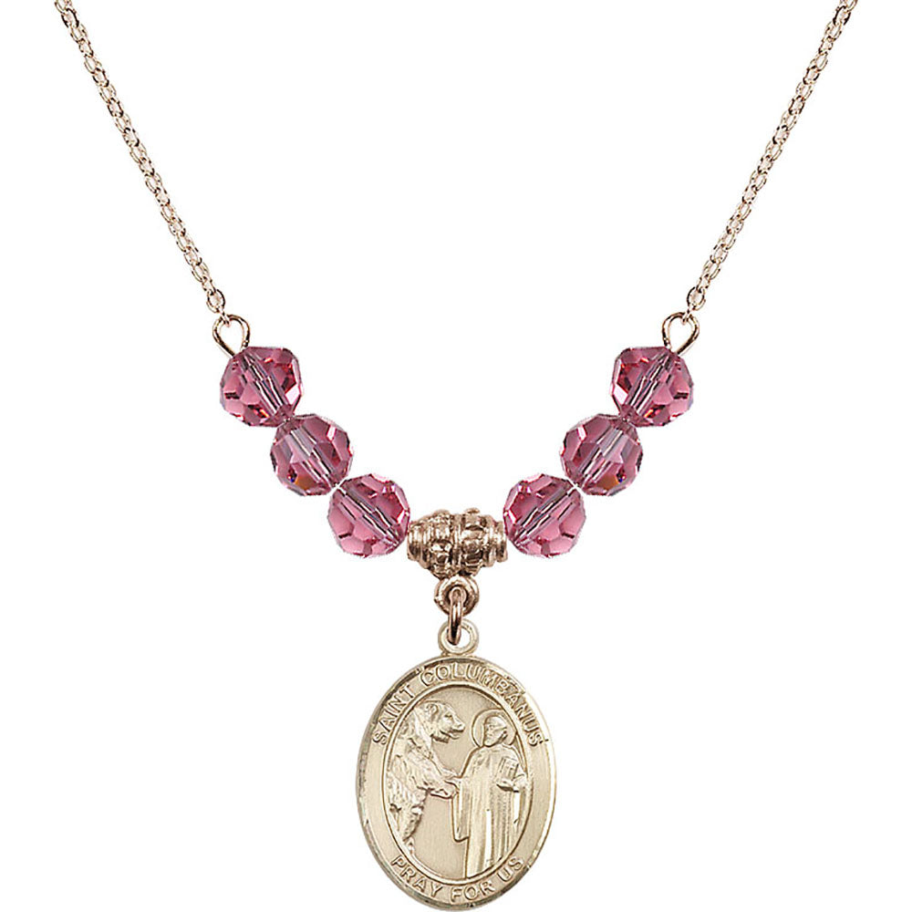 14kt Gold Filled Saint Columbanus Birthstone Necklace with Rose Beads - 8321
