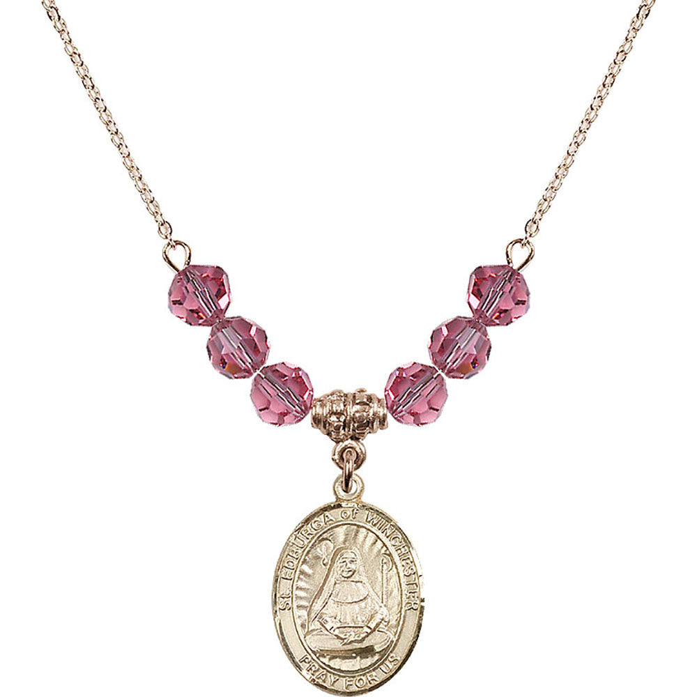 14kt Gold Filled Saint Edburga of Winchester Birthstone Necklace with Rose Beads - 8324