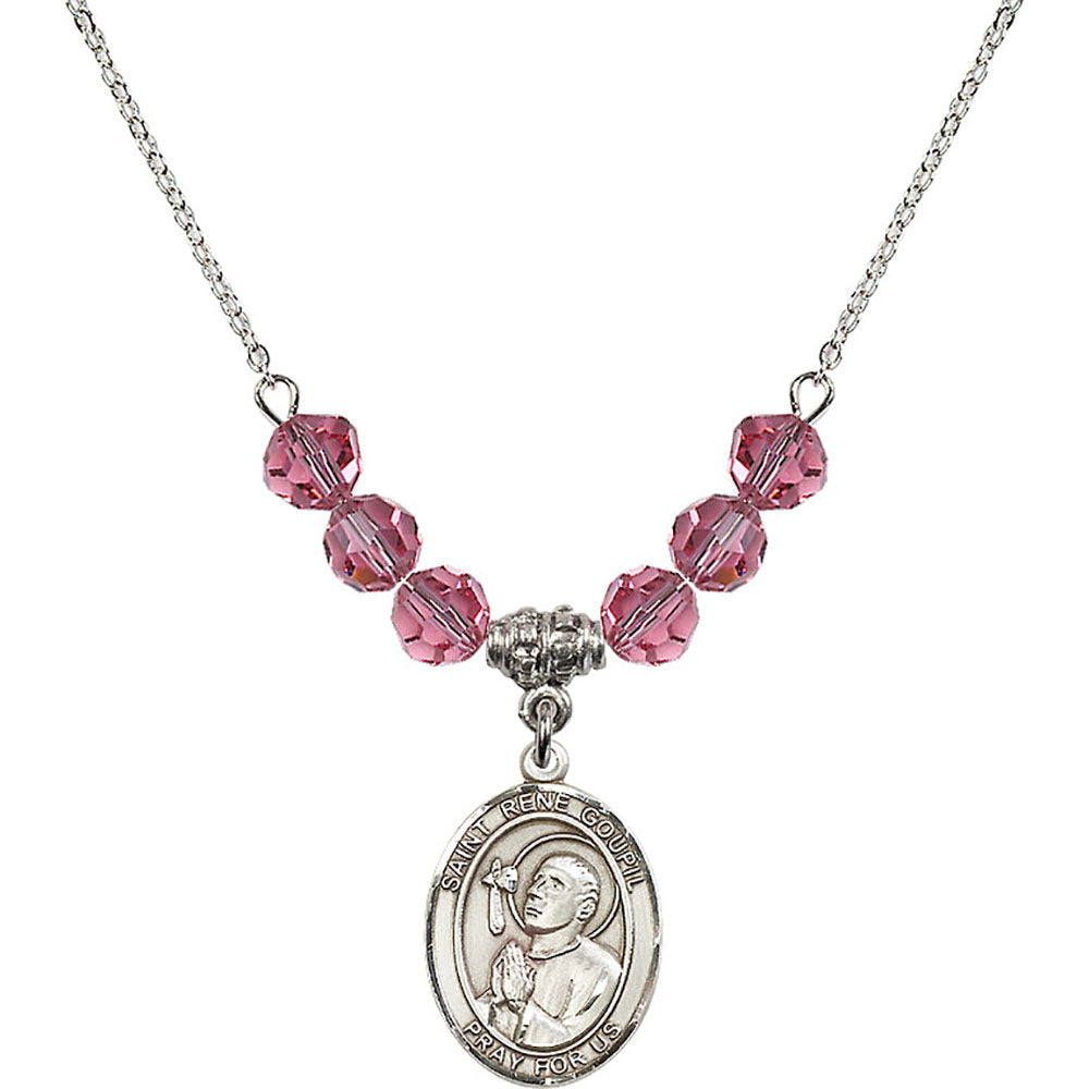 Sterling Silver Saint Rene Goupil Birthstone Necklace with Rose Beads - 8334