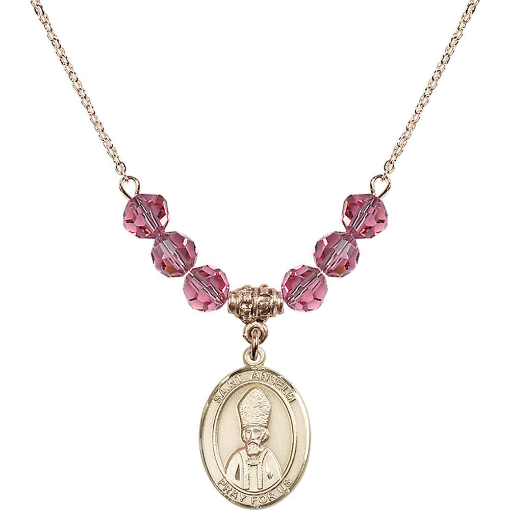 14kt Gold Filled Saint Anselm of Canterbury Birthstone Necklace with Rose Beads - 8342
