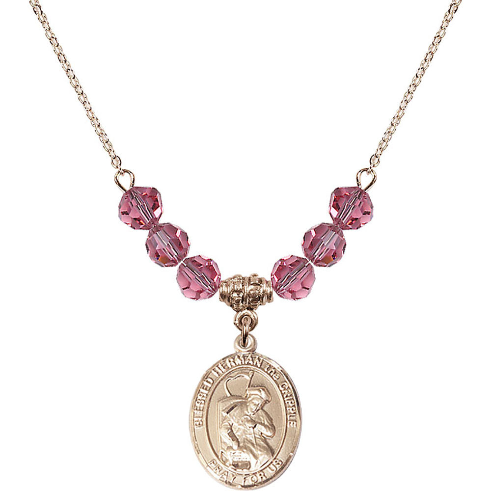 14kt Gold Filled Blessed Herman the Cripple Birthstone Necklace with Rose Beads - 8403