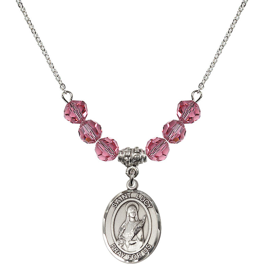 Sterling Silver Saint Lucy Birthstone Necklace with Rose Beads - 8422