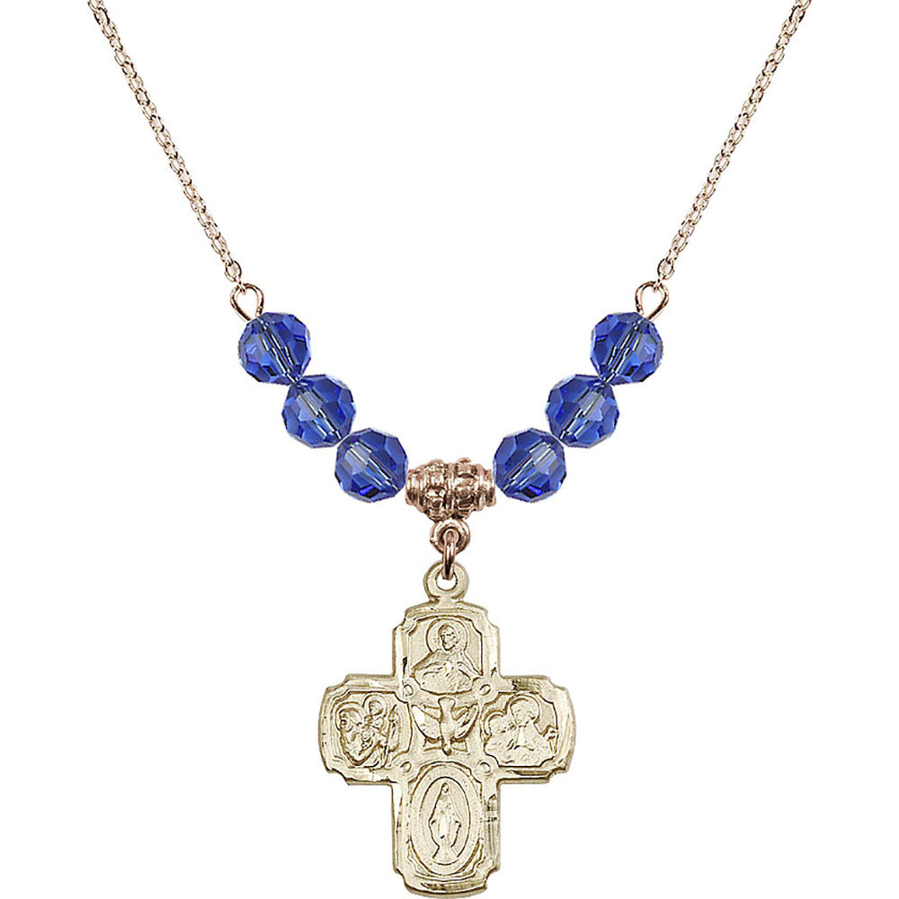 14kt Gold Filled 5-Way Birthstone Necklace with Sapphire Beads - 0041
