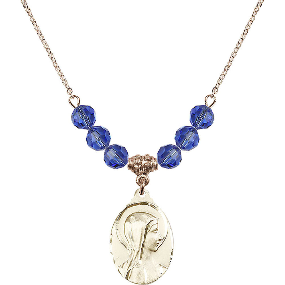 14kt Gold Filled Sorrowful Mother Birthstone Necklace with Sapphire Beads - 0599
