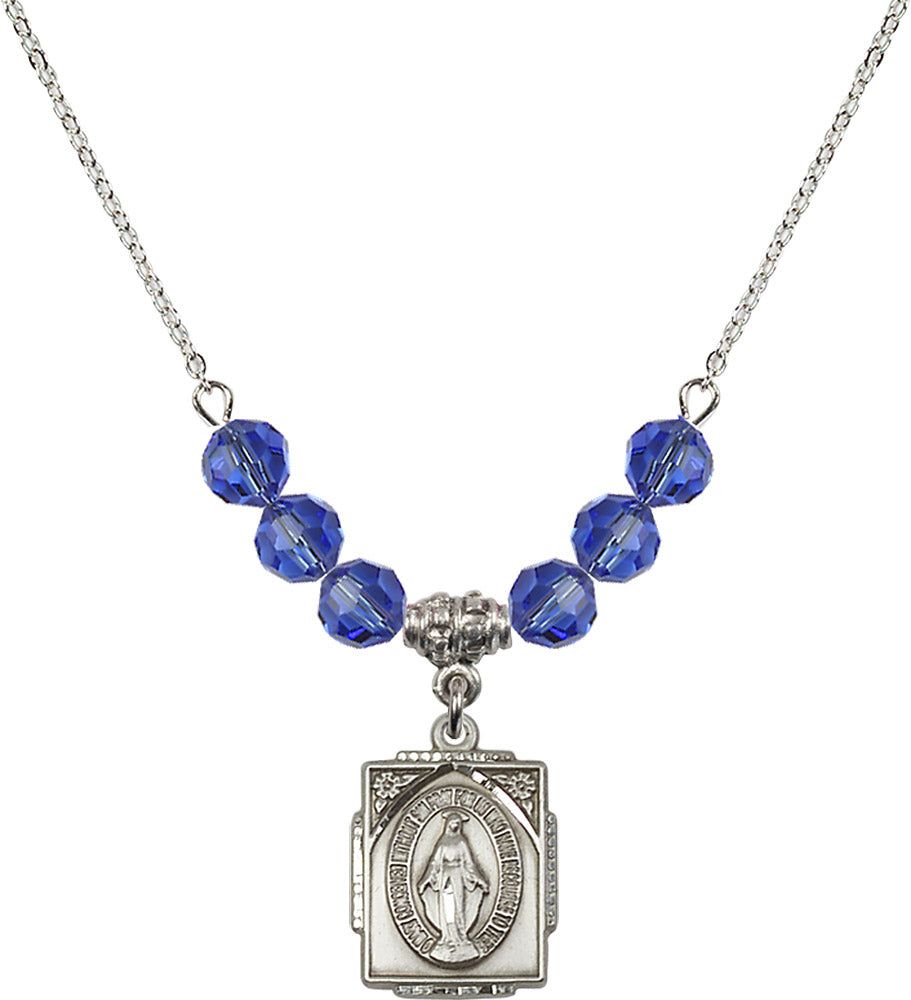 Sterling Silver Miraculous Birthstone Necklace with Sapphire Beads - 0804