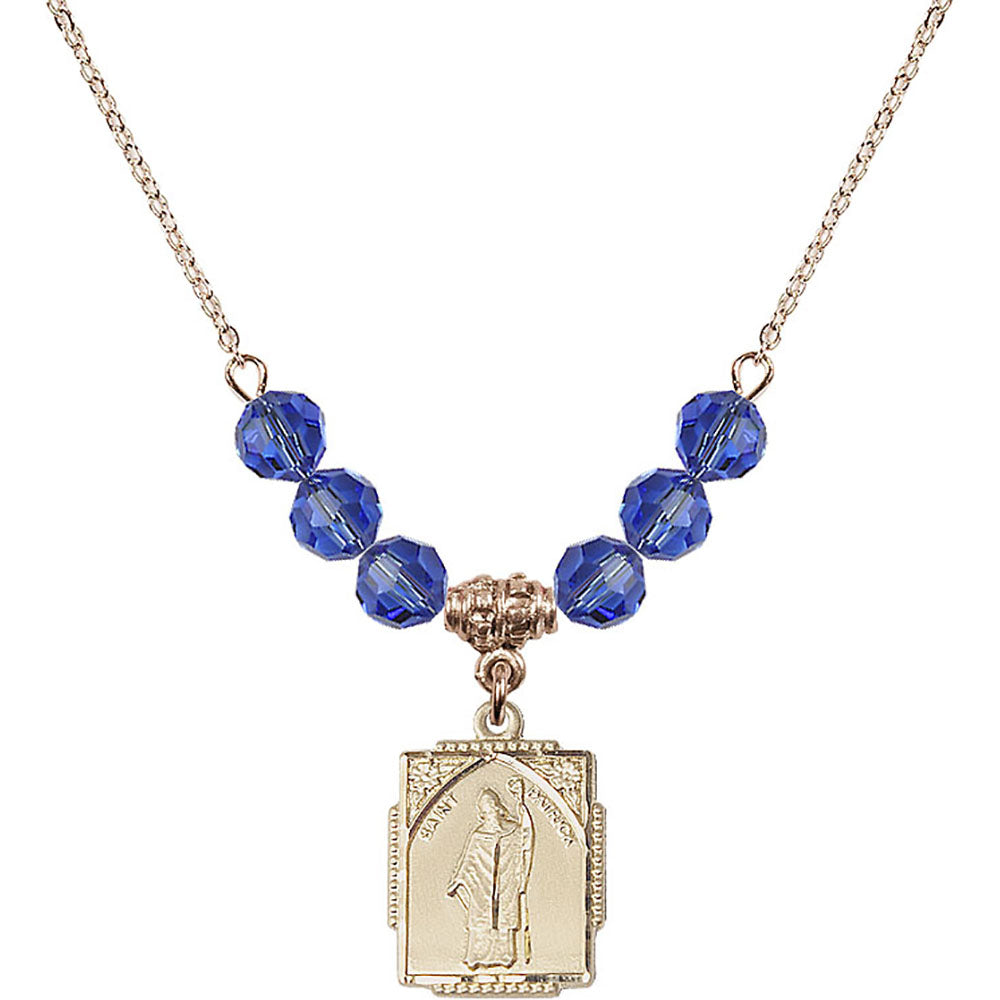14kt Gold Filled Saint Patrick Birthstone Necklace with Sapphire Beads - 0804