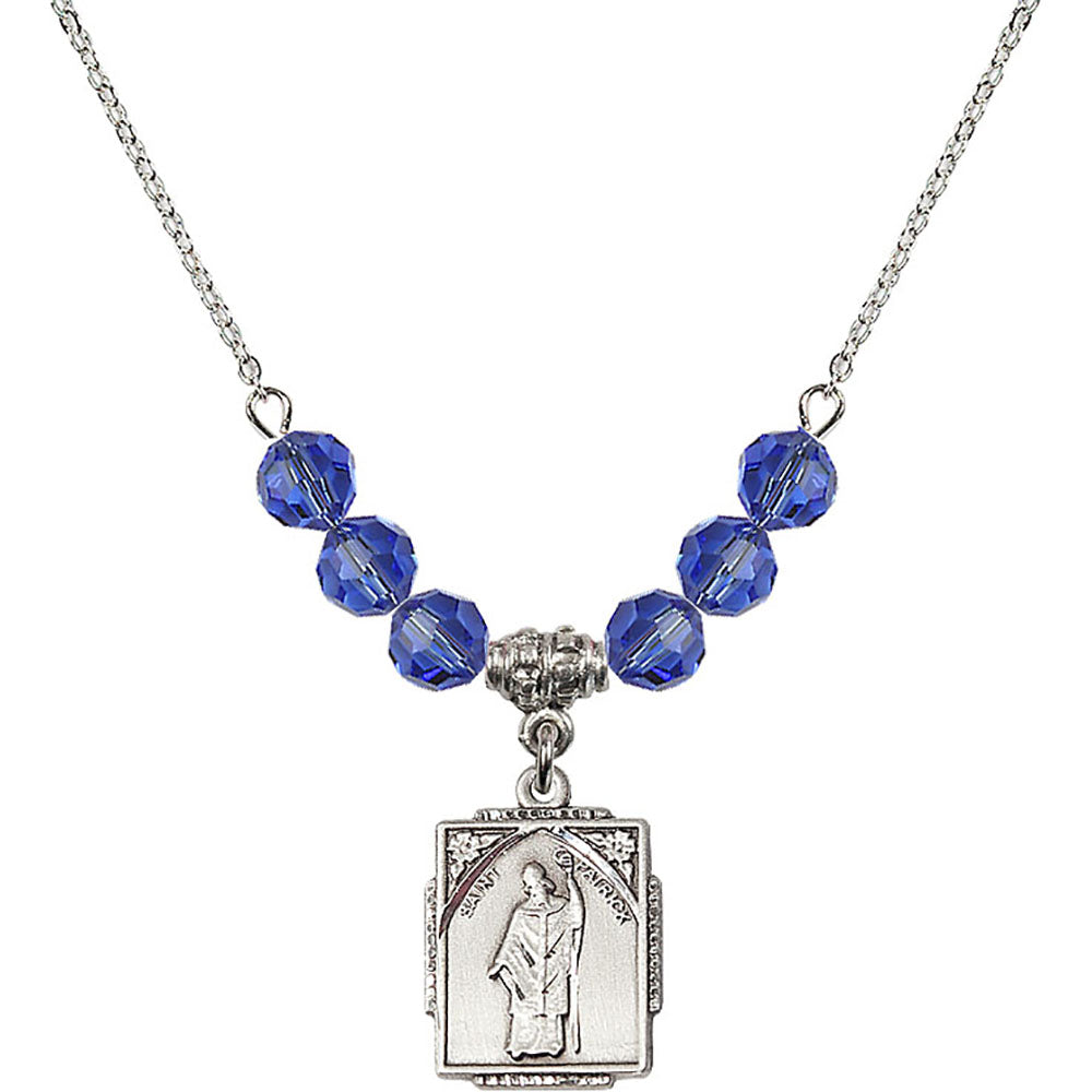 Sterling Silver Saint Patrick Birthstone Necklace with Sapphire Beads - 0804