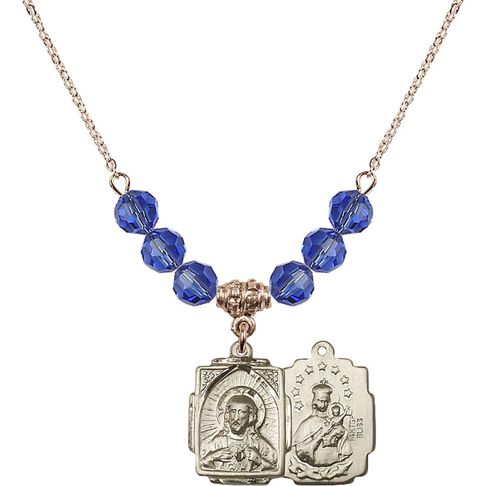 14kt Gold Filled Scapular Birthstone Necklace with Sapphire Beads - 0804