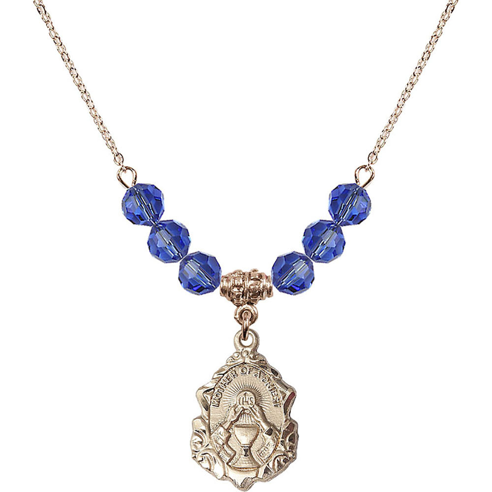 14kt Gold Filled Mother of a Priest Birthstone Necklace with Sapphire Beads - 0811