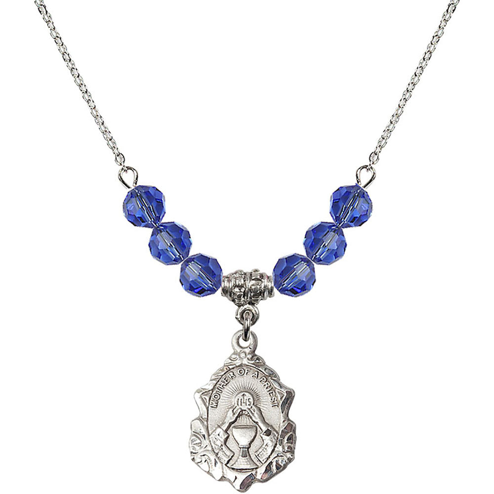 Sterling Silver Mother of a Priest Birthstone Necklace with Sapphire Beads - 0811