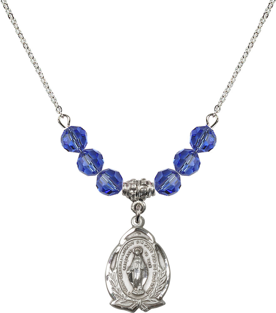 Sterling Silver Miraculous Birthstone Necklace with Sapphire Beads - 1481