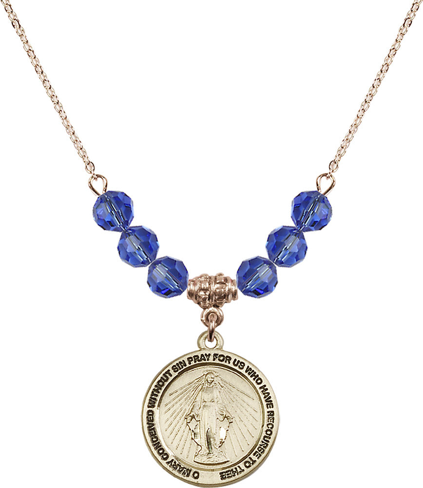 14kt Gold Filled Miraculous Birthstone Necklace with Sapphire Beads - 4056