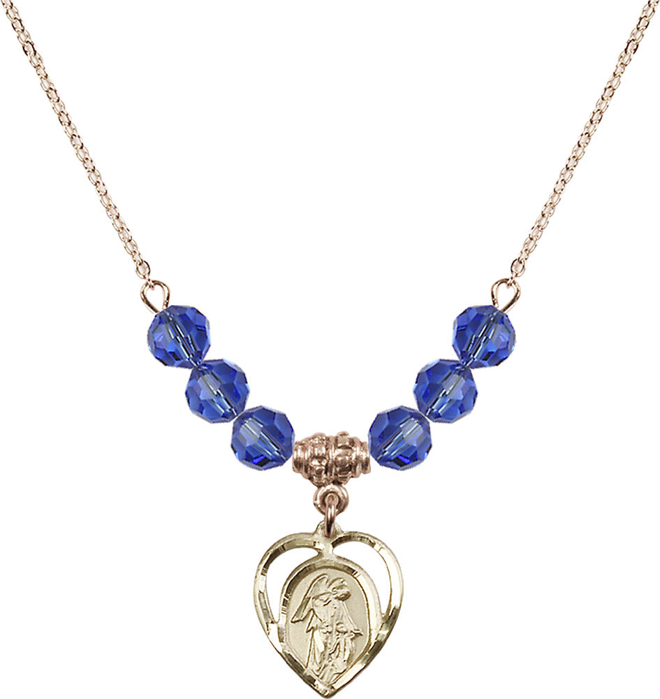 14kt Gold Filled Guardian Angel Birthstone Necklace with Sapphire Beads - 4129