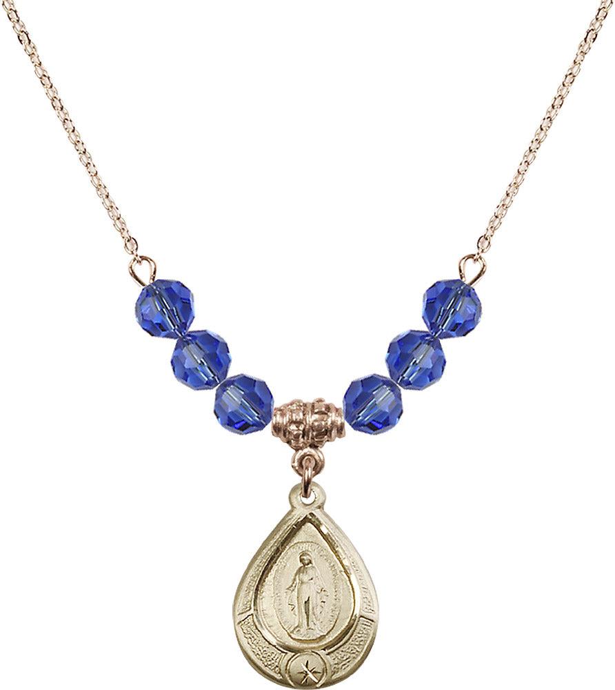 14kt Gold Filled Miraculous Birthstone Necklace with Sapphire Beads - 4144