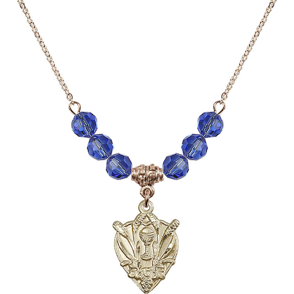 14kt Gold Filled Communion Birthstone Necklace with Sapphire Beads - 4200