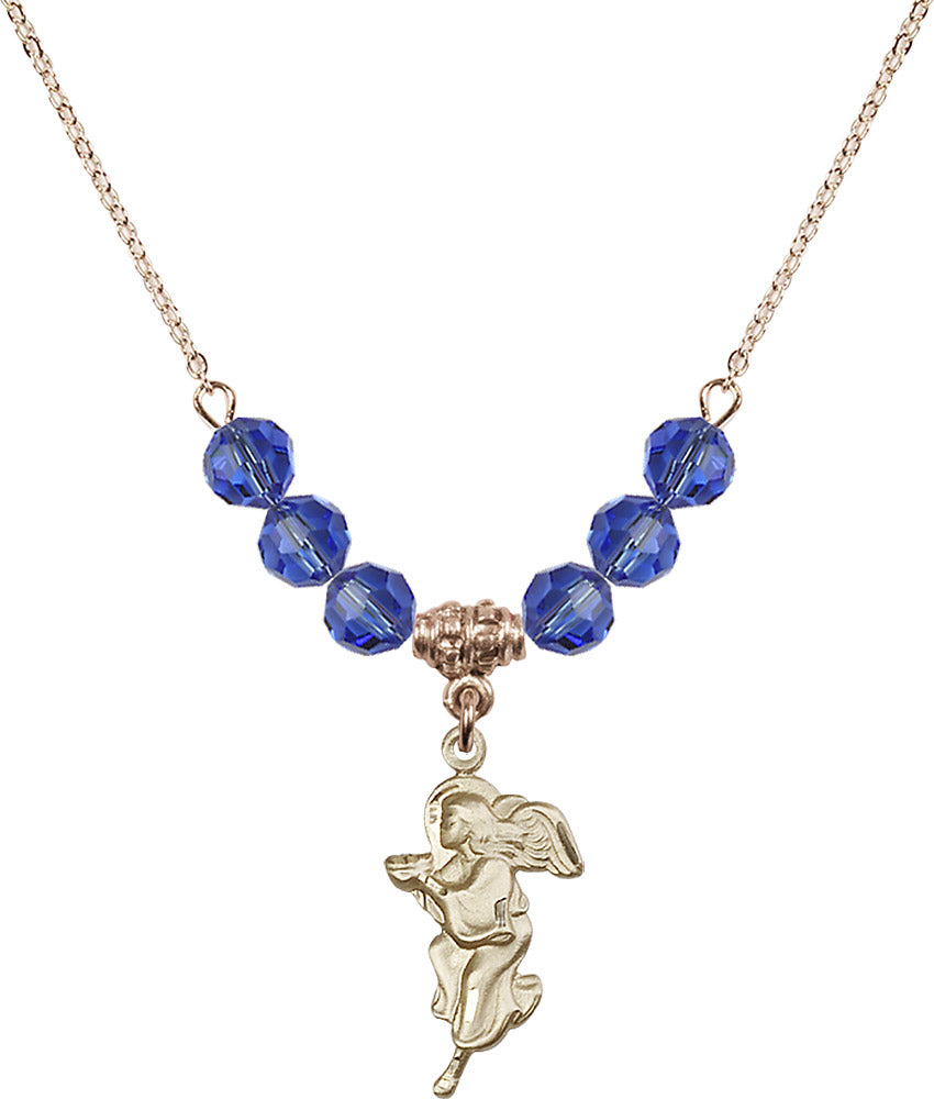 14kt Gold Filled Guardian Angel Birthstone Necklace with Sapphire Beads - 4260