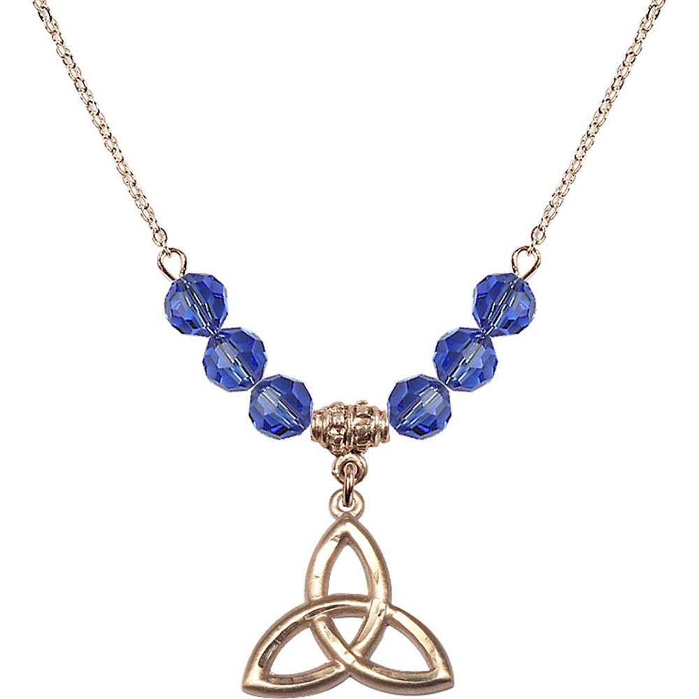 14kt Gold Filled Trinity Irish Knot Birthstone Necklace with Sapphire Beads - 5101