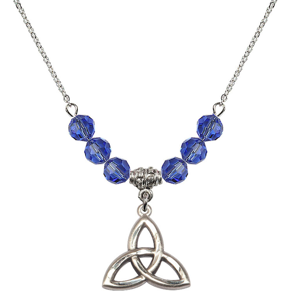 Sterling Silver Trinity Irish Knot Birthstone Necklace with Sapphire Beads - 5101