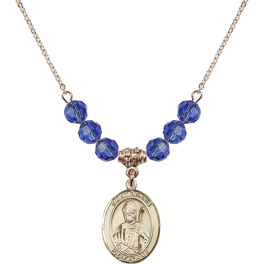 14kt Gold Filled Saint Dennis Birthstone Necklace with Sapphire Beads - 8025