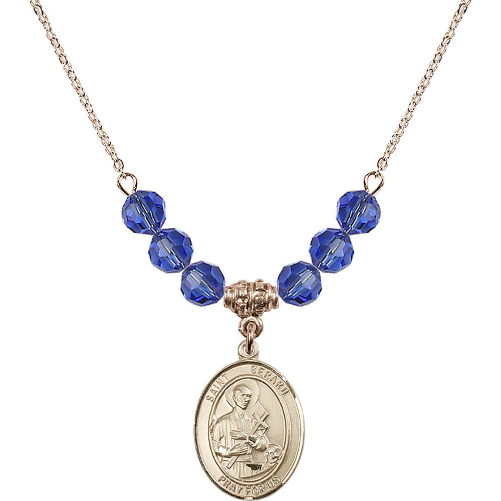 14kt Gold Filled Saint Gerard Majella Birthstone Necklace with Sapphire Beads - 8042