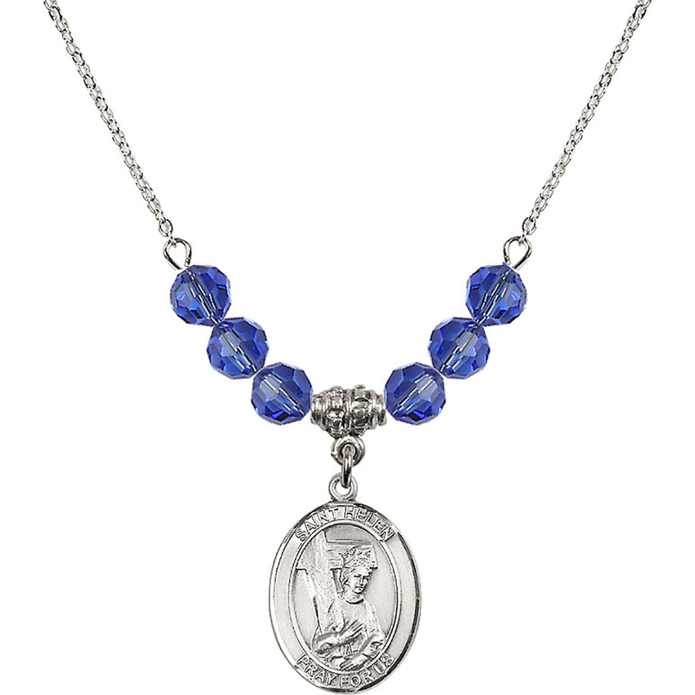 Sterling Silver Saint Helen Birthstone Necklace with Sapphire Beads - 8043