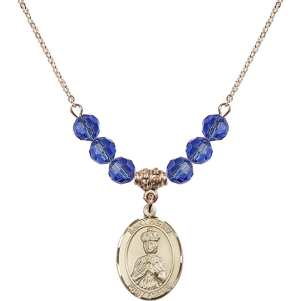 14kt Gold Filled Saint Henry II Birthstone Necklace with Sapphire Beads - 8046