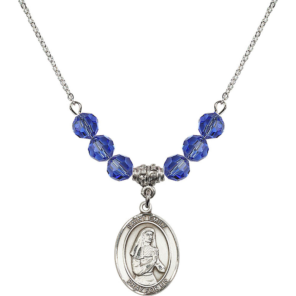 Sterling Silver Saint Emily de Vialar Birthstone Necklace with Sapphire Beads - 8047