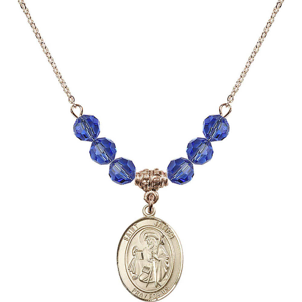 14kt Gold Filled Saint James the Greater Birthstone Necklace with Sapphire Beads - 8050