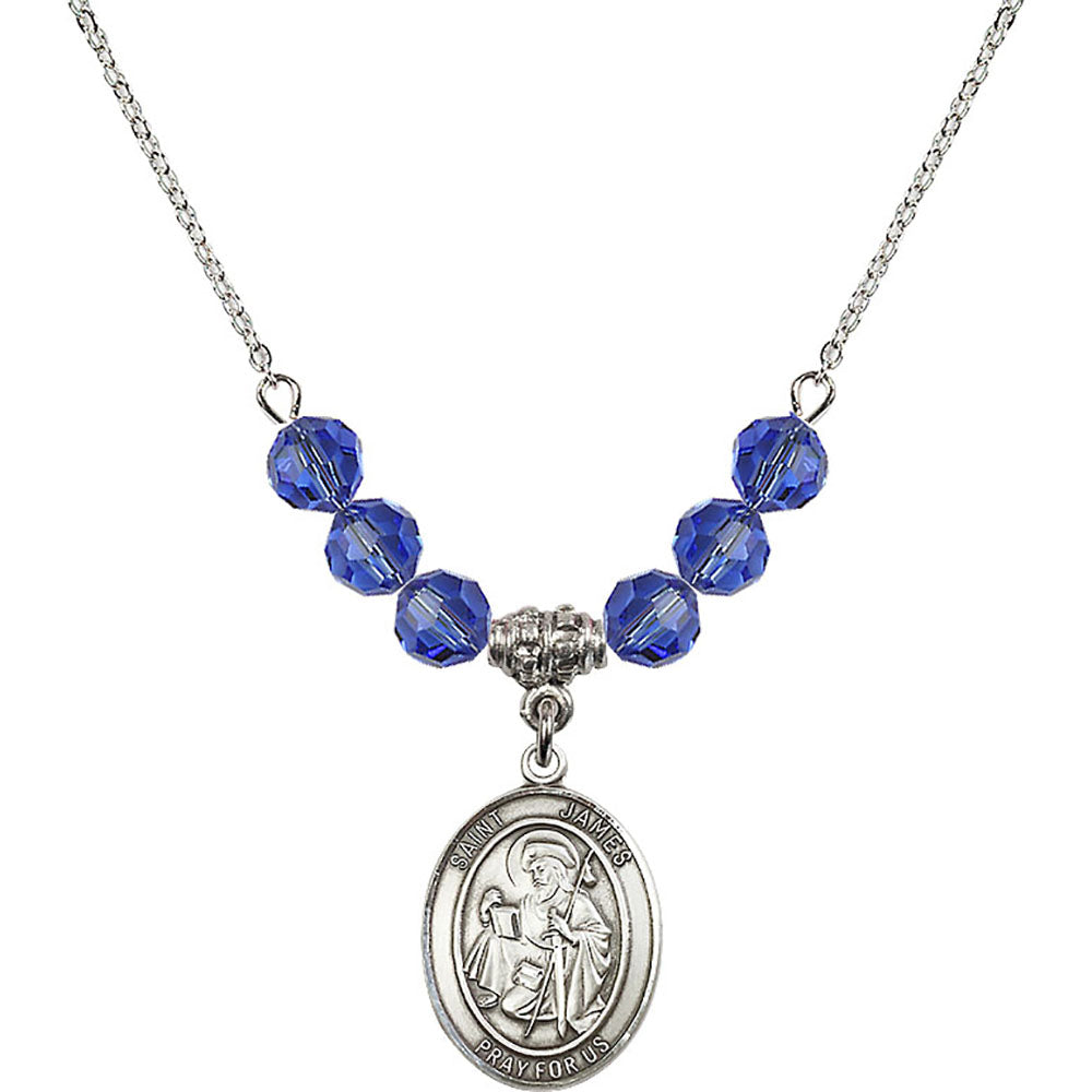 Sterling Silver Saint James the Greater Birthstone Necklace with Sapphire Beads - 8050