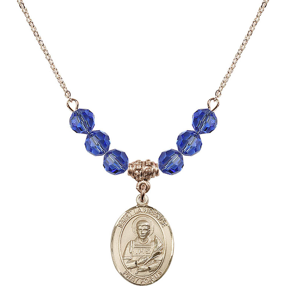 14kt Gold Filled Saint Lawrence Birthstone Necklace with Sapphire Beads - 8063