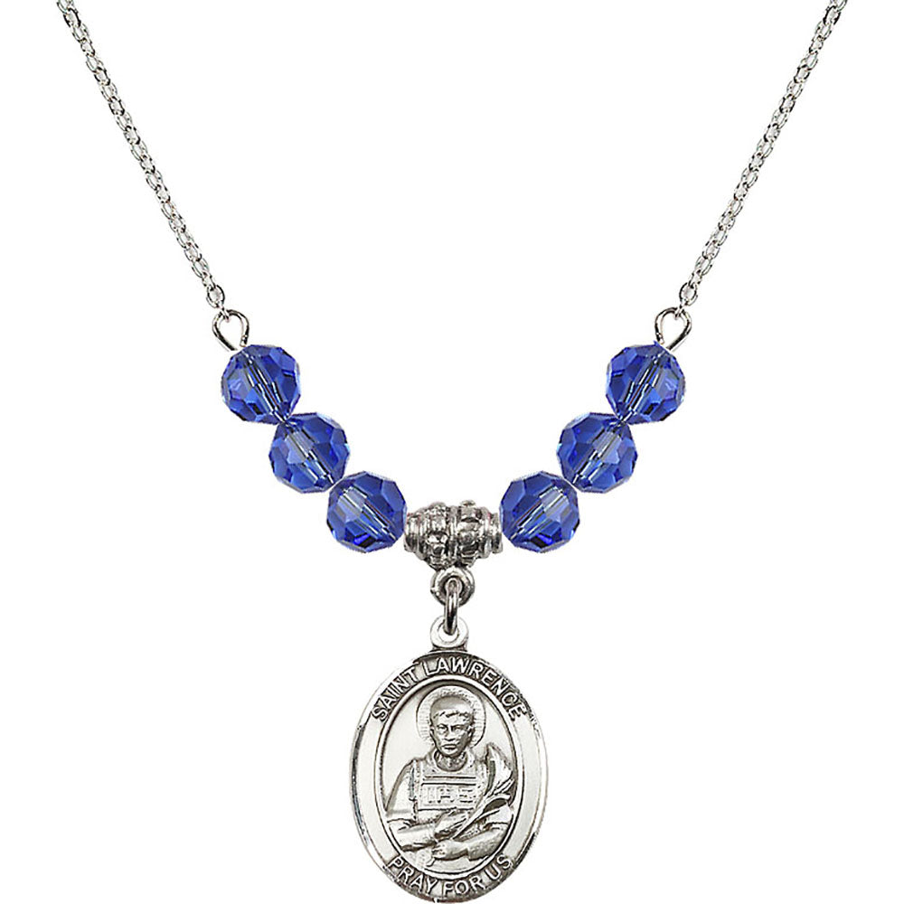 Sterling Silver Saint Lawrence Birthstone Necklace with Sapphire Beads - 8063