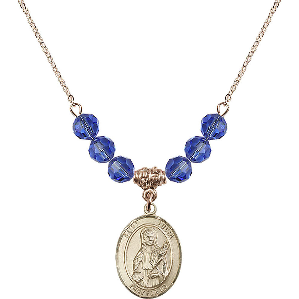 14kt Gold Filled Saint Lucia of Syracuse Birthstone Necklace with Sapphire Beads - 8065