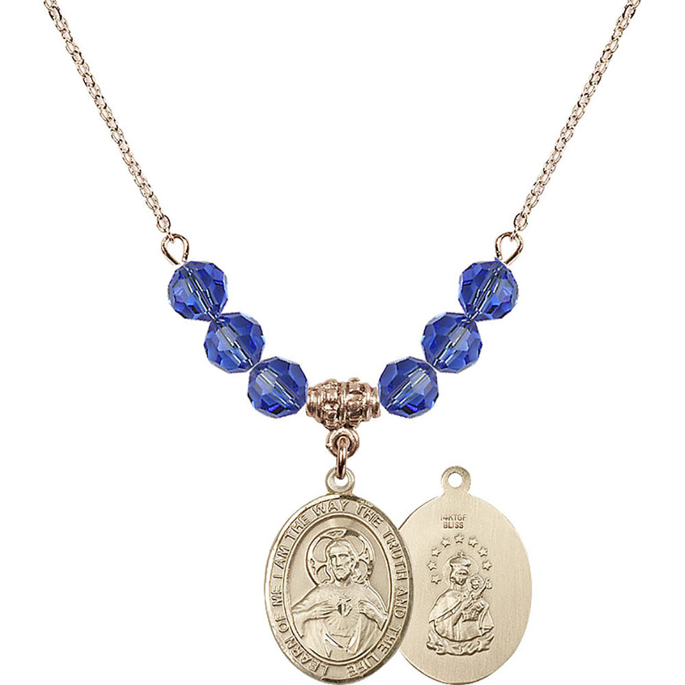 14kt Gold Filled Scapular Birthstone Necklace with Sapphire Beads - 8098