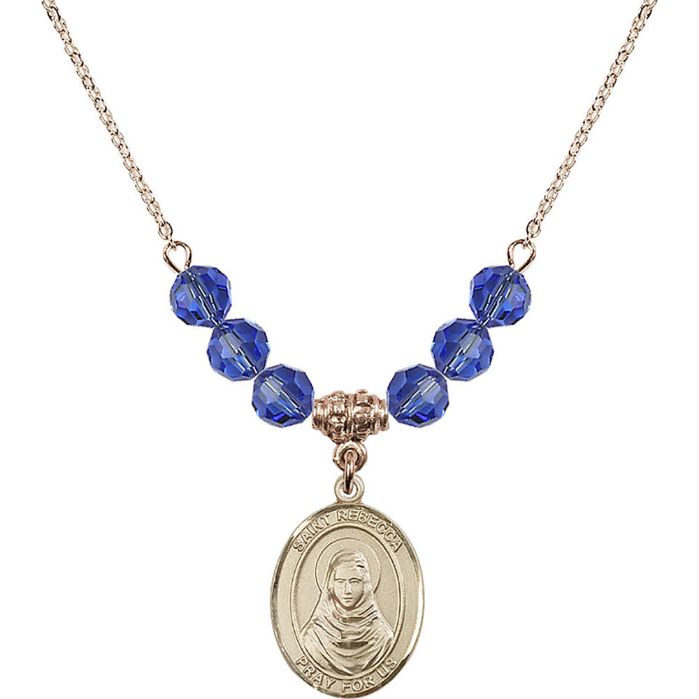 14kt Gold Filled Saint Rebecca Birthstone Necklace with Sapphire Beads - 8252