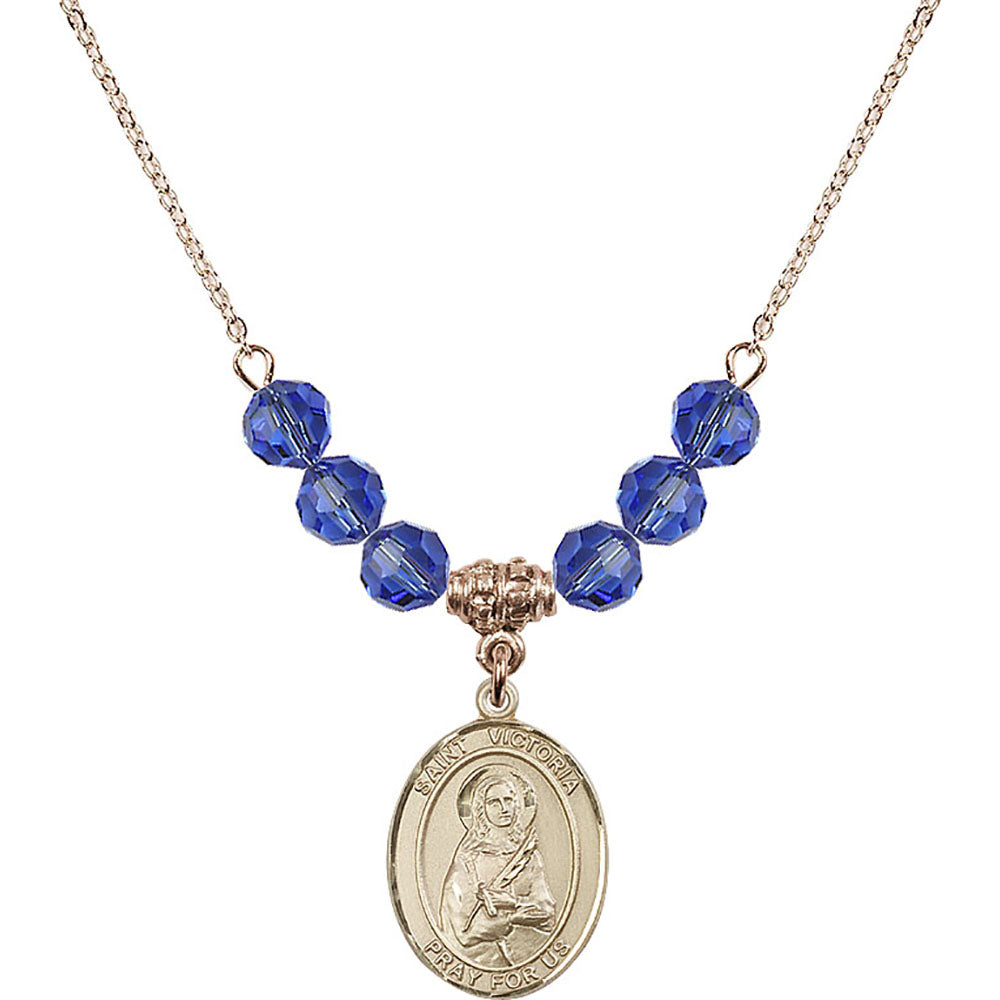 14kt Gold Filled Saint Victoria Birthstone Necklace with Sapphire Beads - 8253