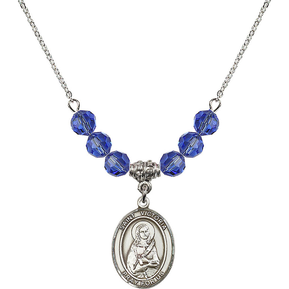 Sterling Silver Saint Victoria Birthstone Necklace with Sapphire Beads - 8253