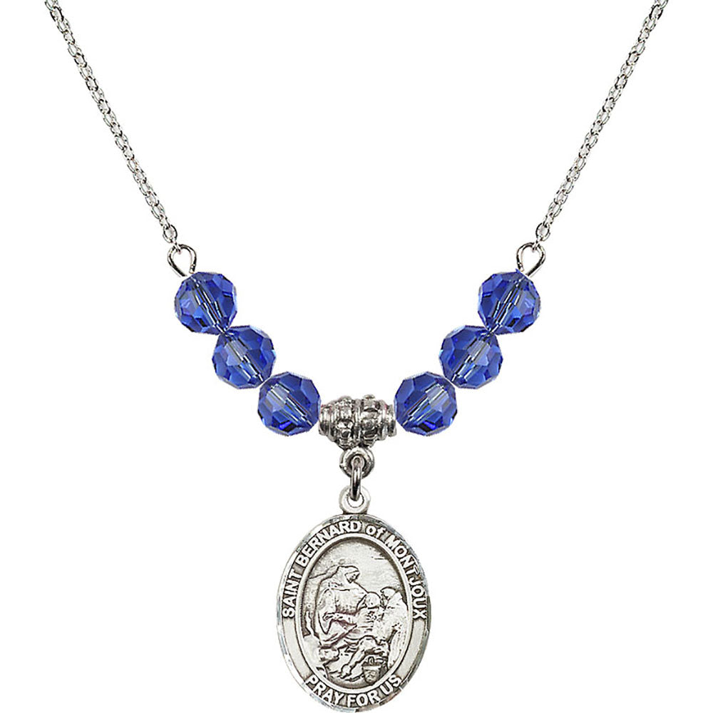 Sterling Silver Saint Bernard of Montjoux Birthstone Necklace with Sapphire Beads - 8264