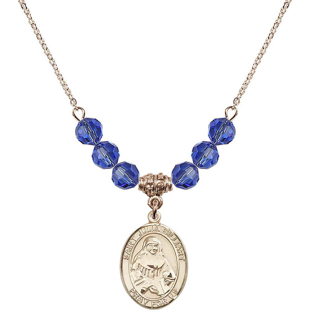 14kt Gold Filled Saint Julia Billiart Birthstone Necklace with Sapphire Beads - 8267