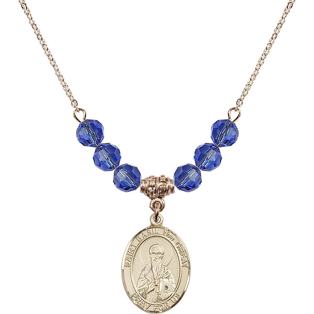 14kt Gold Filled Saint Basil the Great Birthstone Necklace with Sapphire Beads - 8275