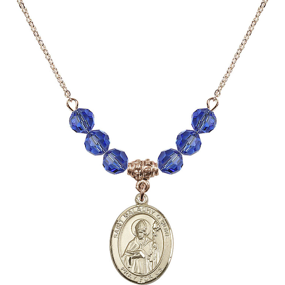 14kt Gold Filled Saint Malachy O'More Birthstone Necklace with Sapphire Beads - 8316