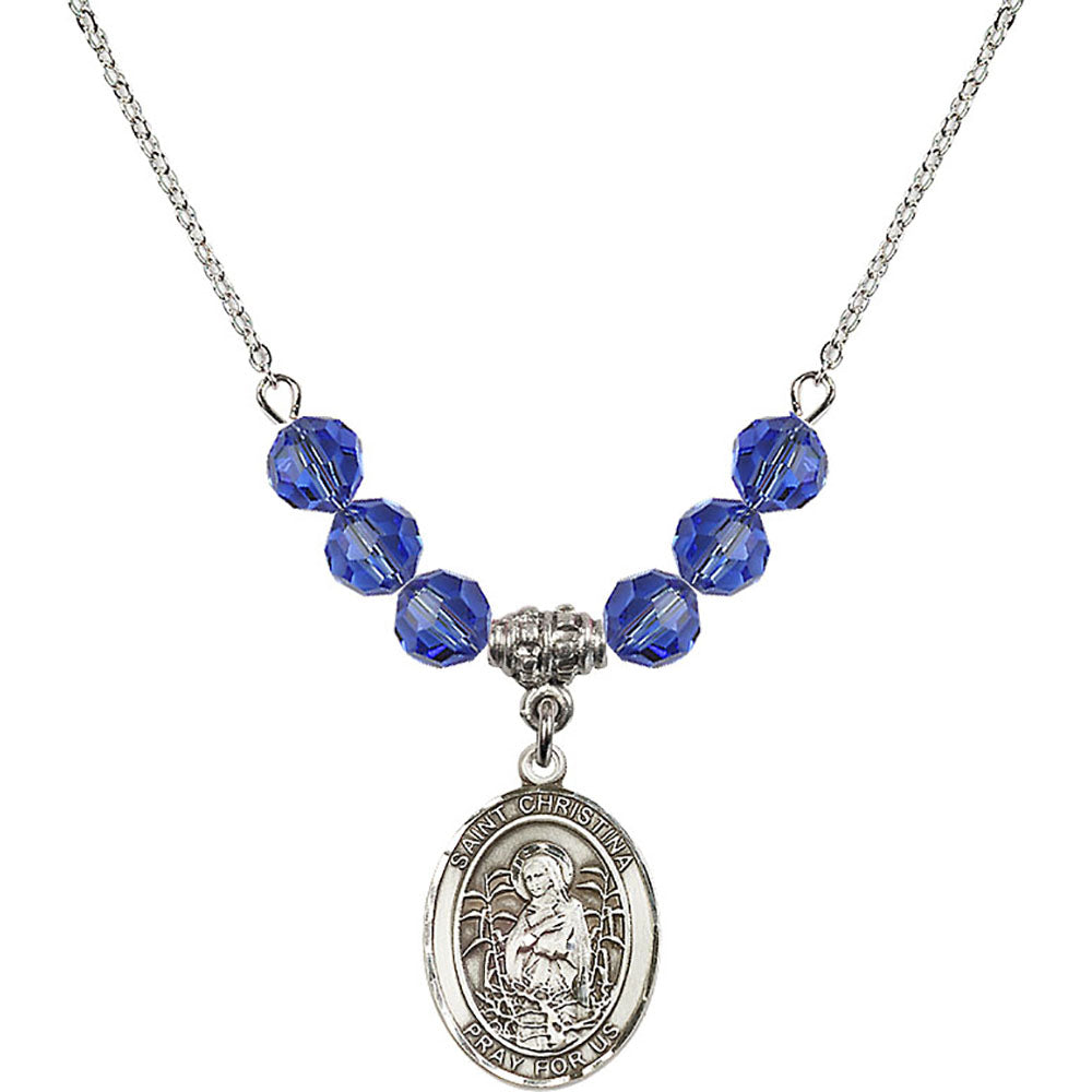Sterling Silver Saint Christina the Astonishing Birthstone Necklace with Sapphire Beads - 8320