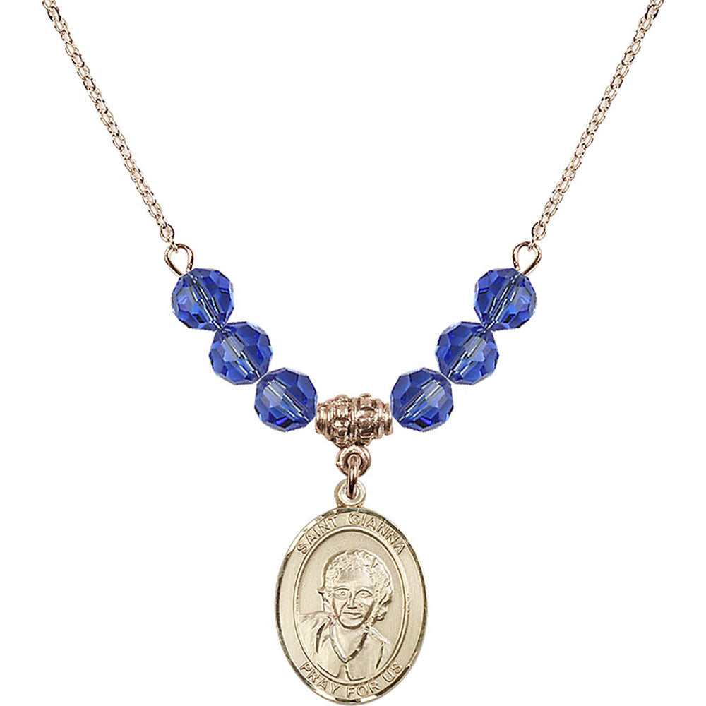 14kt Gold Filled Saint Gianna Beretta Molla Birthstone Necklace with Sapphire Beads - 8322