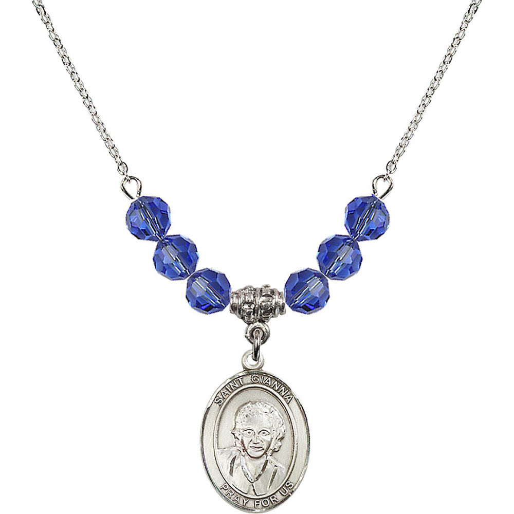 Sterling Silver Saint Gianna Beretta Molla Birthstone Necklace with Sapphire Beads - 8322