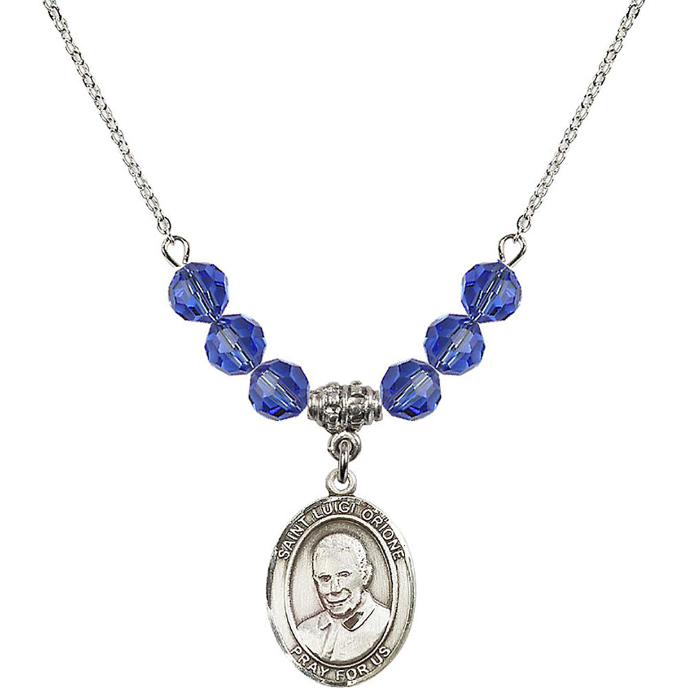 Sterling Silver Saint Luigi Orione Birthstone Necklace with Sapphire Beads - 8326