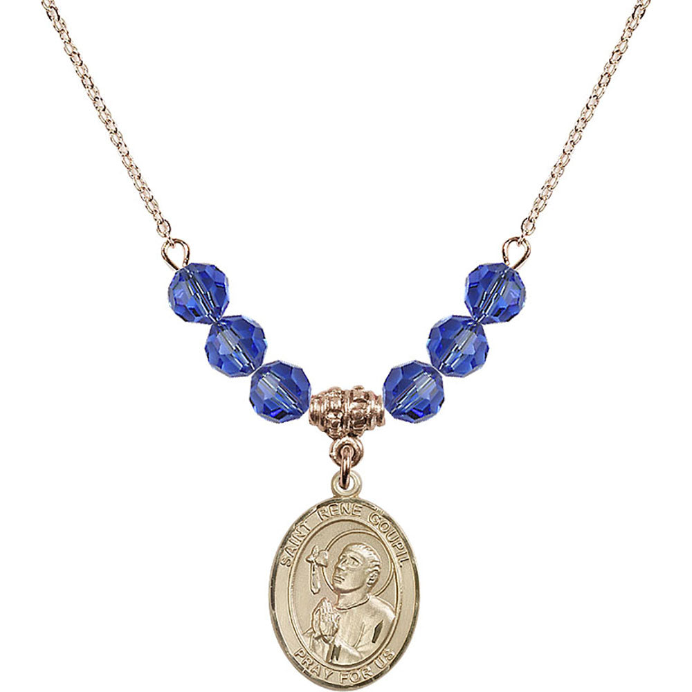 14kt Gold Filled Saint Rene Goupil Birthstone Necklace with Sapphire Beads - 8334